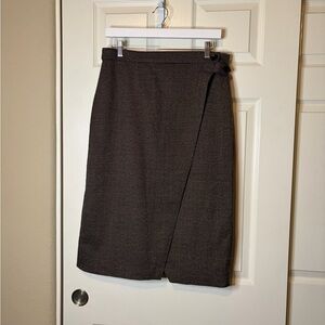 Banana Republic Dark Brown Plaid Wrap A Line Skirt 14 NWT Academia Office